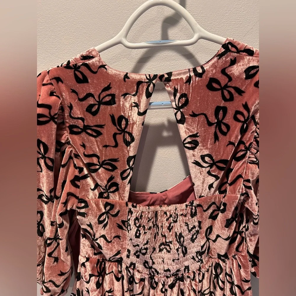 Maeve by Anthropologie Pink and Black Velvet Bow Dress - Picture 7 of 12